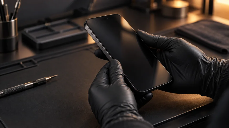 Иллюстрация осмотра iPhone перед диагностикой аккумулятора